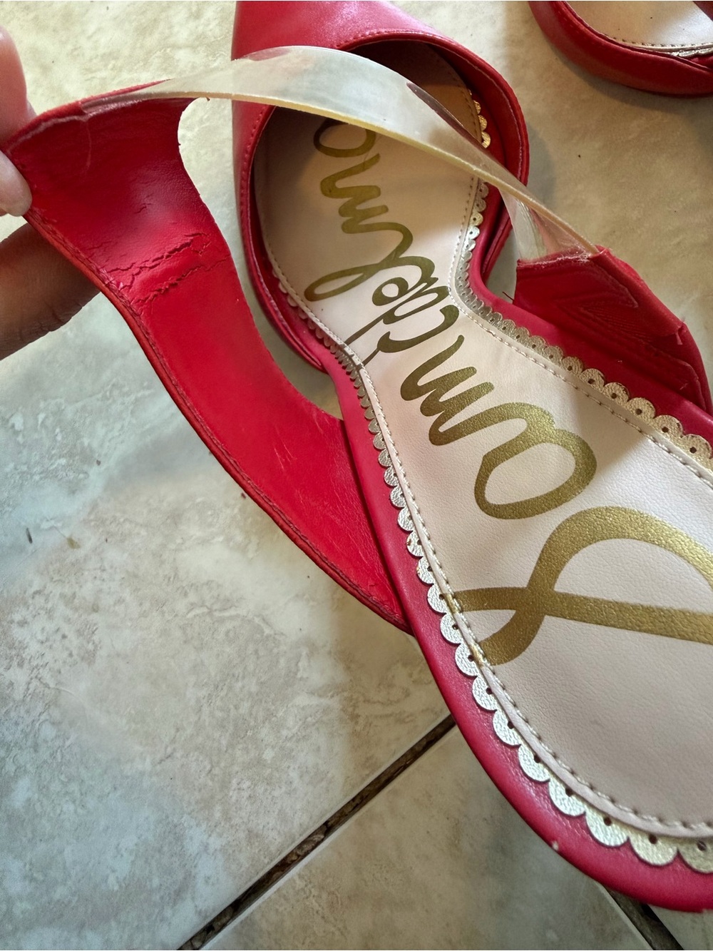 Sam Edelman Hope heels/mules - Red Pointed Mule Heels with Clear Strap - Picture 10 of 11